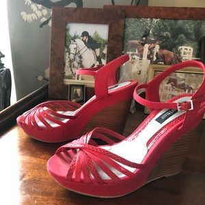 Red 4 inch wedge sandals